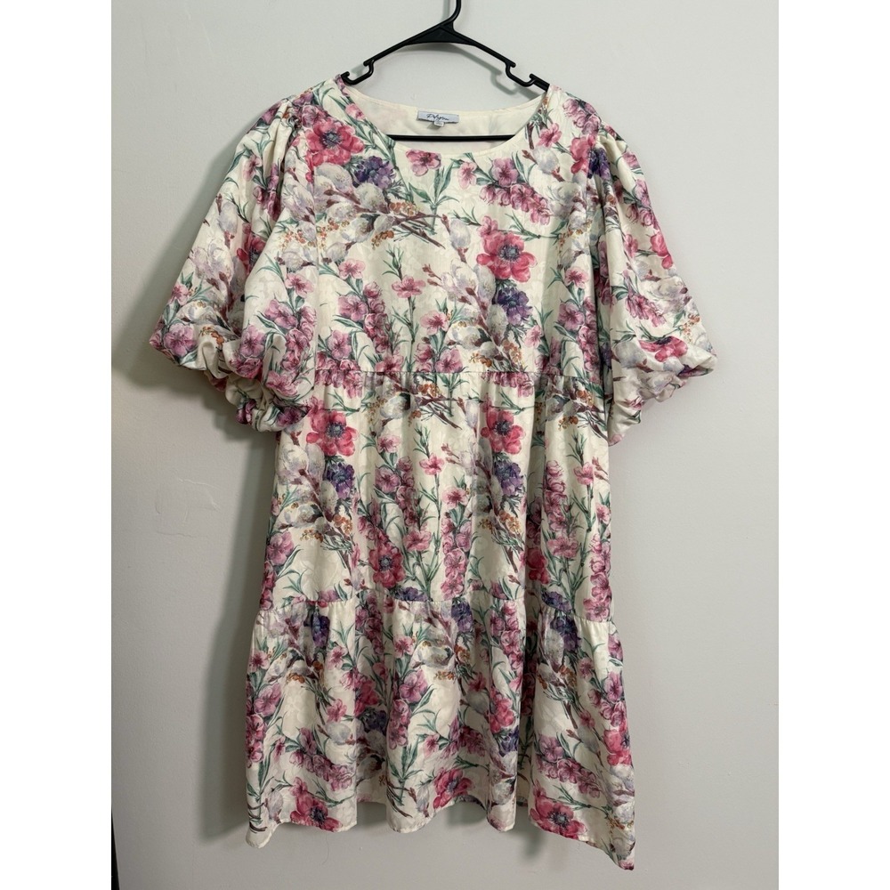 Polagram Floral Sz 1XL Puff Sleeve Cottagecore Peasant Dress Mini Babydoll Cute
